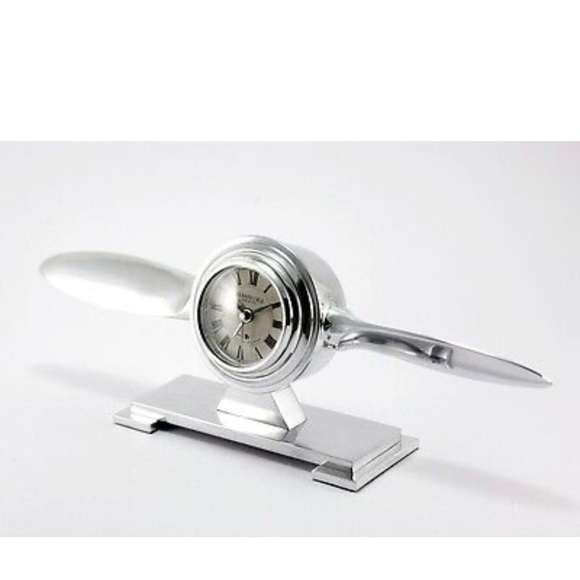 Table Clock Propeller Mantle Watch Aeroplane Metal Quartz Alarm Art Déco - Picture 3 of 13